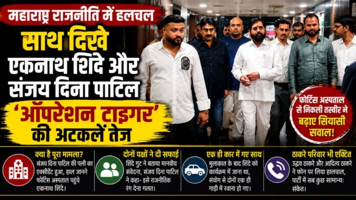 Eknath Shinde and Sanjay Dina Patil seen together outside Fortis Hospital, sparking Maharashtra political speculation